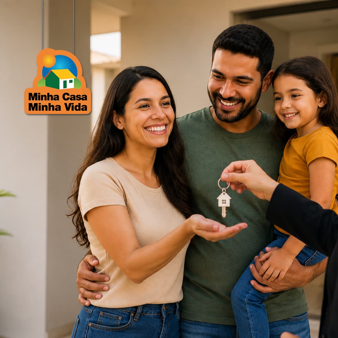 Família recebendo as chaves pelo Minha Casa Minha Vida